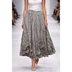 Shack Incorporated Striped Bubble Hem Skirt Gray Rayon Elastic Waist Boho M/L